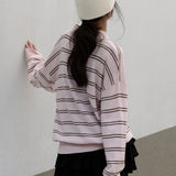 ROLAROLA 2605 LOOSE FIT COLLAR STRIPE KNIT PINK