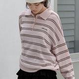 ROLAROLA 2605 LOOSE FIT COLLAR STRIPE KNIT PINK