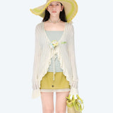 13DE MARZO | 2601 Floral Lines Hollow Cardigan Beige