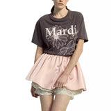 MARDI MERCREDI 2511 TSHIRT TRIPLE FLOWER CHARCOAL PALEPINK