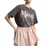 MARDI MERCREDI 2511 TSHIRT TRIPLE FLOWER CHARCOAL PALEPINK