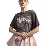 MARDI MERCREDI 2511 TSHIRT TRIPLE FLOWER CHARCOAL PALEPINK