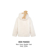 13DE MARZO | 2412 Bear Fuzzy Hoodie Coat Snow White