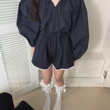 KOREAN COLLECTION 2504 简约时尚蕾丝短裤 藏青
