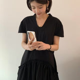 KOREAN COLLECTION 2506 拼接花边口袋连衣裙