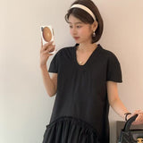 KOREAN COLLECTION 2506 拼接花边口袋连衣裙