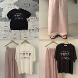 KOREAN COLLECTION 2506 蝴蝶结印花宽松短袖 白
