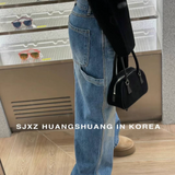 KOREAN COLLECTION 2506 显瘦直筒百搭阔腿牛仔裤 深蓝