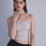 ROSE FRANTZ 2603 Mesh Dot Tie Top Beige