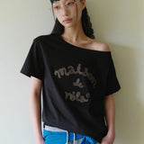 ROLAROLA 2607 MAISON DE ROLA EMBROIDERY OFF SHOULDER T-SHIRT BLACK