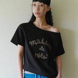 ROLAROLA 2607 MAISON DE ROLA EMBROIDERY OFF SHOULDER T-SHIRT BLACK