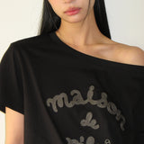 ROLAROLA 2607 MAISON DE ROLA EMBROIDERY OFF SHOULDER T-SHIRT BLACK
