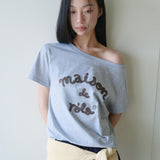 ROLAROLA 2607 MAISON DE ROLA EMBROIDERY OFF SHOULDER T-SHIRT GRAY