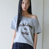 ROLAROLA 2607 MAISON DE ROLA EMBROIDERY OFF SHOULDER T-SHIRT GRAY