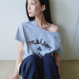 ROLAROLA 2607 MAISON DE ROLA EMBROIDERY OFF SHOULDER T-SHIRT GRAY