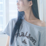 ROLAROLA 2607 MAISON DE ROLA EMBROIDERY OFF SHOULDER T-SHIRT GRAY