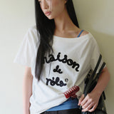 ROLAROLA 2607 MAISON DE ROLA EMBROIDERY OFF SHOULDER T-SHIRT OFF WHITE