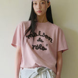 ROLAROLA 2607 MAISON DE ROLA EMBROIDERY PIGMENT LOOSE FIT T-SHIRT I/PINK