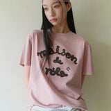 ROLAROLA 2607 MAISON DE ROLA EMBROIDERY PIGMENT LOOSE FIT T-SHIRT I/PINK