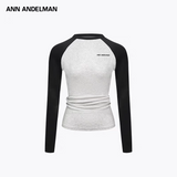 ANN ANDELMAN 2411  堆褶插肩长袖t恤 浅花灰