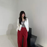 KOREAN COLLECTION 2504 设计感毛边U领短外套 白