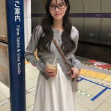 KOREAN COLLECTION 2603 圆领波点百搭针织开衫 浅灰