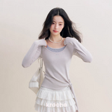 Kroche 2511 真两件大U领绑带打底长袖 雾霾蓝