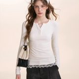 Kroche 2601 蕾丝花边绒感修身打底