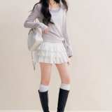 Kroche 2511 真两件大U领绑带打底长袖 雾霾蓝