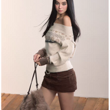 VIA PITTI 2511 费尔岛风一字肩针织毛衣