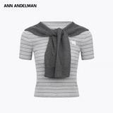 ANN ANDELMAN 2505 条纹修身短款T恤 灰
