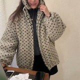 KOREAN COLLECTION 2603 爱心波点摇粒绒上衣 卡其/蓝