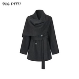 VIA PITTI 2610 披肩围脖系带双呢面大衣 雾黑
