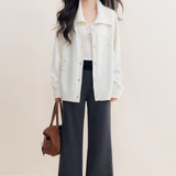 Kroche 2512 重工蝴蝶结盘带绣翻领针织开衫