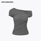 ANN ANDELMAN 2507 不规则领上衣褶皱Tee 深灰