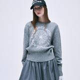 MARDI MERCREDI 2509 ACTIF EMBLEM JACQUARD KNIT PULLOVER MELANGE GREY IVORY