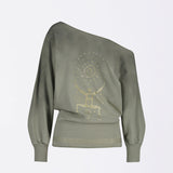 SCULPTOR 2511 Boho Washed Off-Shoulder Tee Khaki