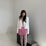 KOREAN COLLECTION 2504 设计感毛边U领短外套 白