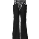 DIANA VEVINA 黑色毛边拼接牛仔裤