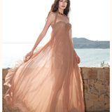 SHEER LUCK 2602 网纱挂脖抹胸露腰连衣裙 奶咖