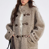 MacyMccoy 2512 羊毛皮扣大外套 灰绿