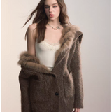 VIA PITTI 2511 重磅狐狸毛大翻领毛织外套 深咖