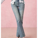 DIANA VEVINA 2512 花朵钉珠喇叭牛仔裤