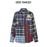 13DE MARZO | 2509 Bear Broken Plaid Patch Shirt