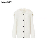 VIA PITTI 2511 重磅狐狸毛大翻领毛织外套 白