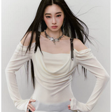 VIA PITTI 2508 露肩皮带荡领撒银针织上衣