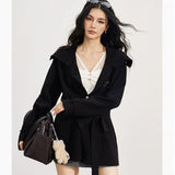 MacyMccoy 2510 大翻领毛衣系带外套 黑