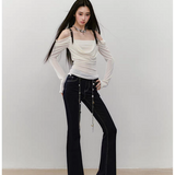 VIA PITTI 2508 露肩皮带荡领撒银针织上衣
