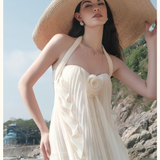 SHEER LUCK 2602 网纱挂脖抹胸露腰连衣裙 杏