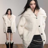 VIA PITTI 2511 重磅狐狸毛大翻领毛织外套 白